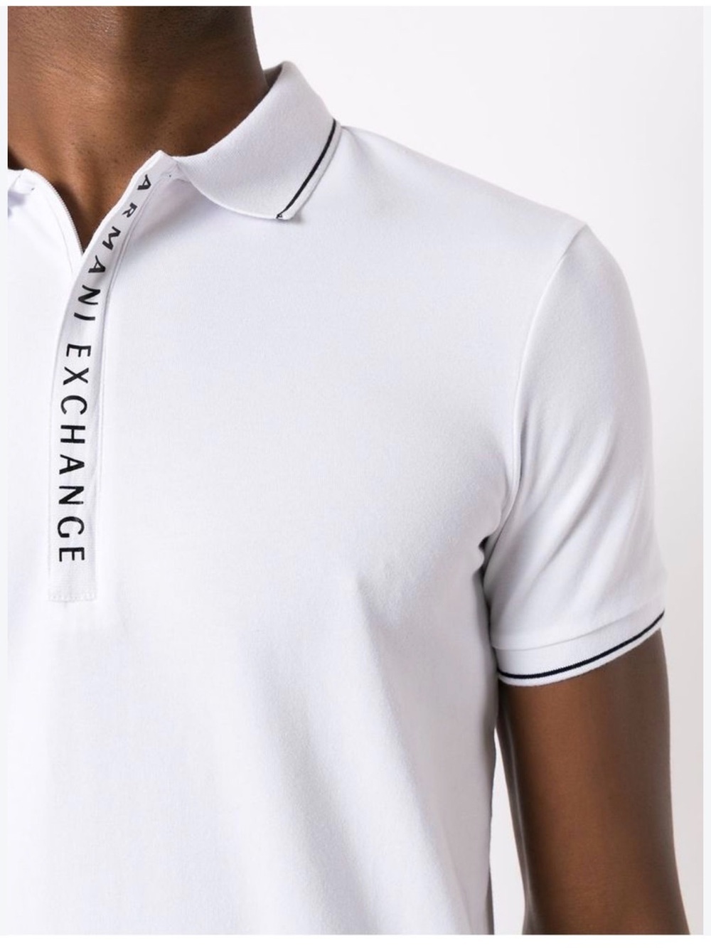 Armani Exchange Logo Print White Polo with Black Contrast Trim Size S